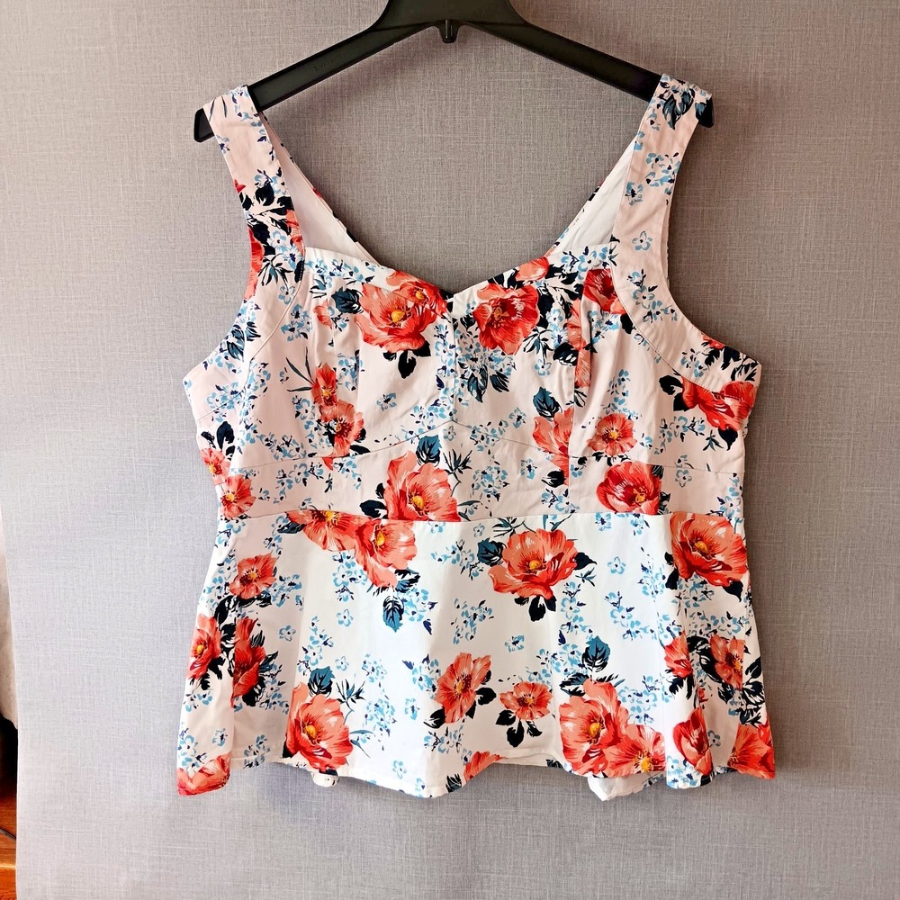 Torrid Floral Peplum Top Sweetheart Neck Sleeveless Zip Back Size 4 4X White Pin